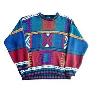 Vintage Abstract Art Multicolor Knit Sweater Size XL 24x28 preowned
